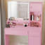 Bureau de coiffeuse avec miroir et bande lumineuse à DEL, coiffeuse avec grand tiroir, commode de rangement à 3 niveaux et 3 modes d'éclairage à luminosité réglable-1875158540