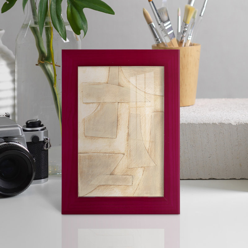 Buff Abstract Shapes I - Picture Frame Print, Red Framed, 7" H x 5" W x 1" D