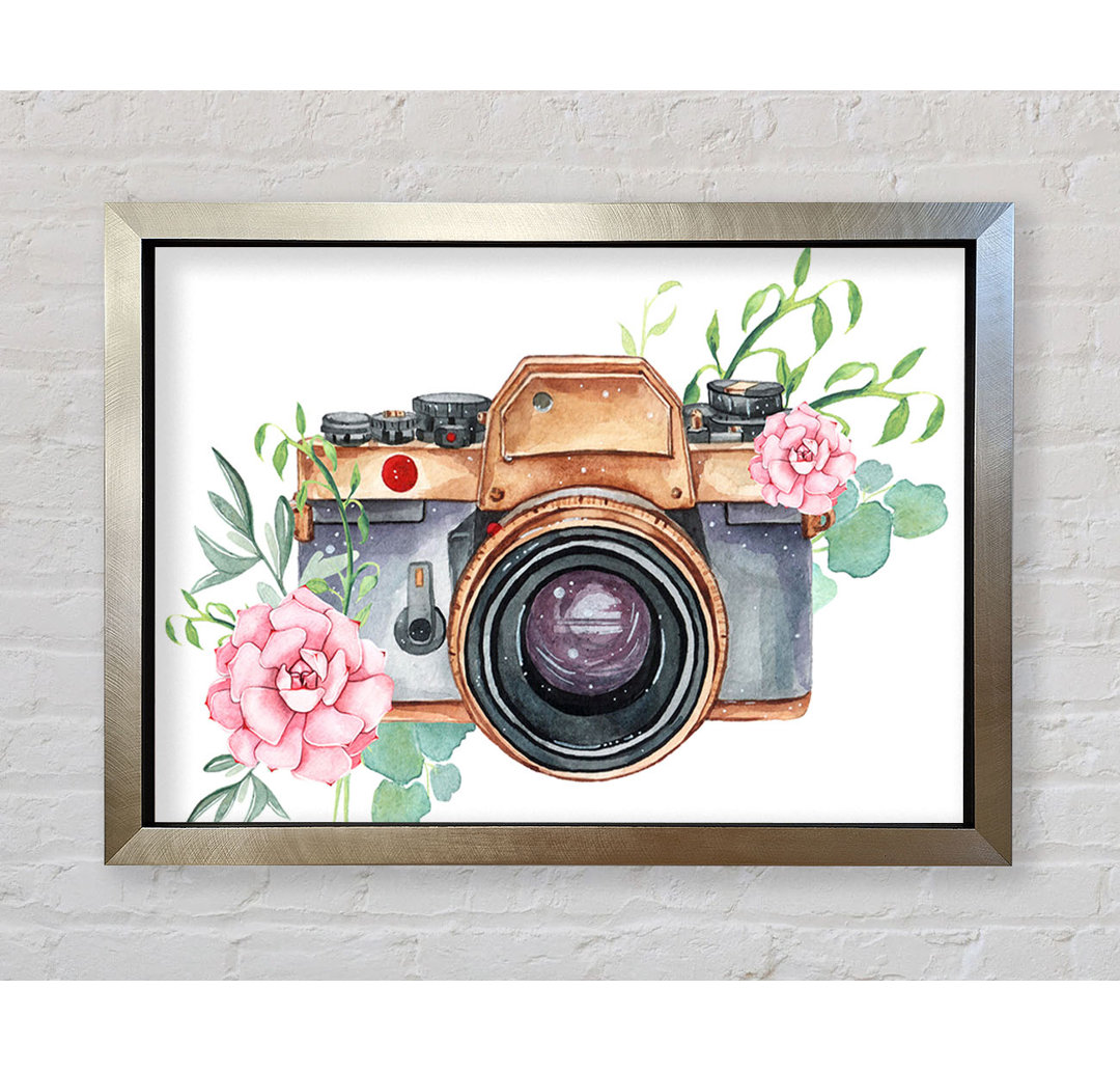 Gerahmtes Leinwandbild Vintage Camera Floral