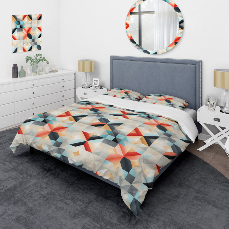 Ensemble de housse de couette à motif géométrique en treillis rouge et gris