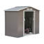 Remise de rangement extérieure de 7 pi x 4 pi Outsunny, remise en métal pour outils de jardin avec trousse de fondation, double porte verrouillable, bouches d'aération et toit incliné, pour cour, patio, pelouse, gris-98192076-98192075