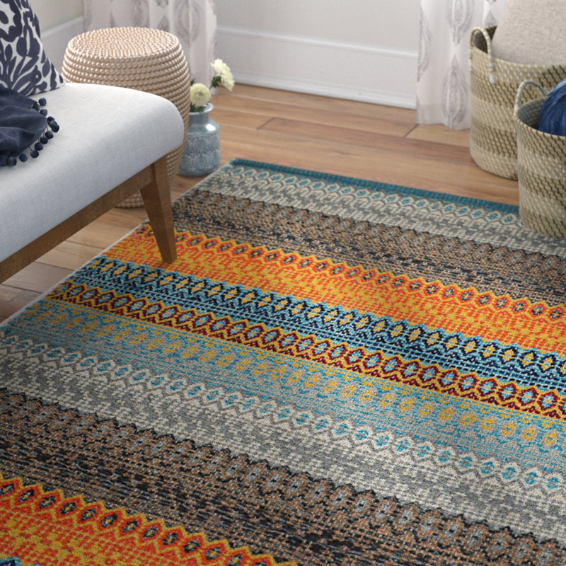 Saffron Geometric Cotton Hand Woven Area Rug, Rectangle 120 x 170cm