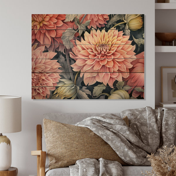 Red Barrel Studio® Coral Yellow Garden Dahlia Palette - Floral Print on ...