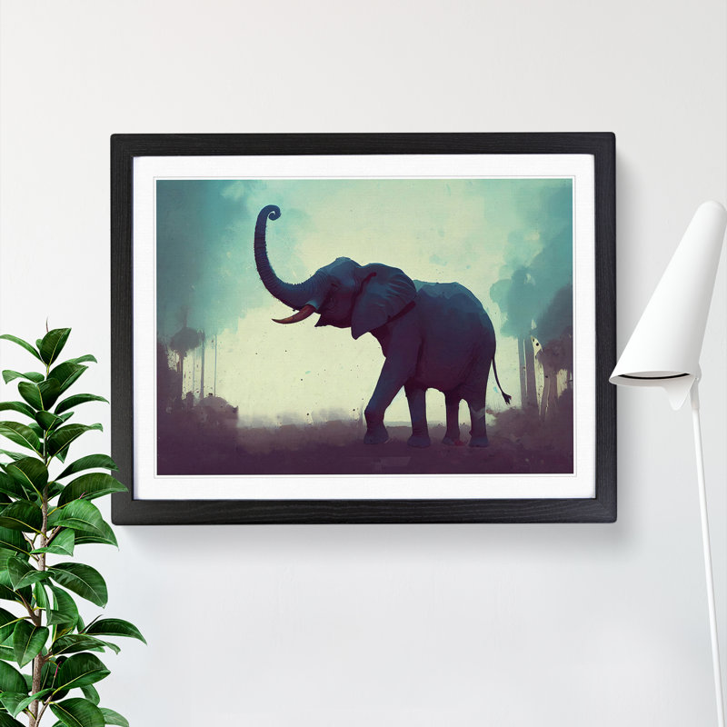 Elephant - Single Picture Frame Print, Black , 46cm H x 64cm W x 2cm D