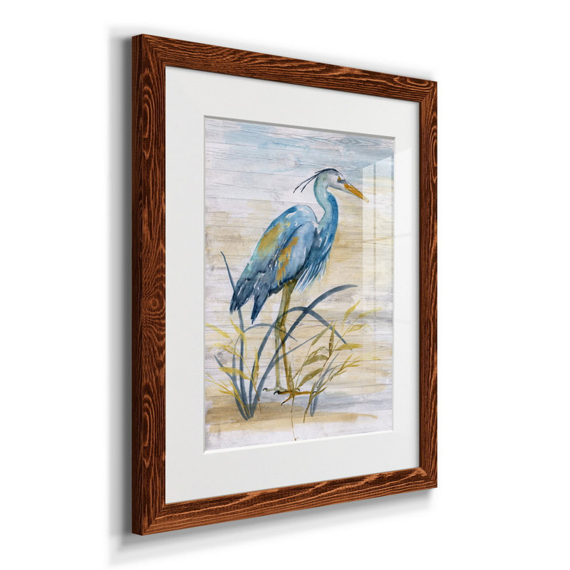 Blue Heron I - reproduction d'art, H 24 po x l 18 po x P 1,5 po, Papier avec cadre érable, Blanc