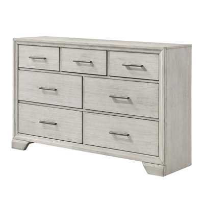 Contemporary Style Seven-Drawer Dresser with Spacious Storage and Elegant White Mist Finish for Bedroom