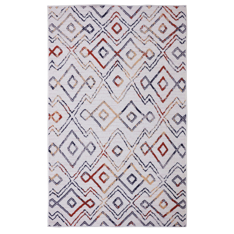 Tapis ivoire / rouge / bleu Howey, Rectangle 3 pi 6 po x 5 pi 6 po