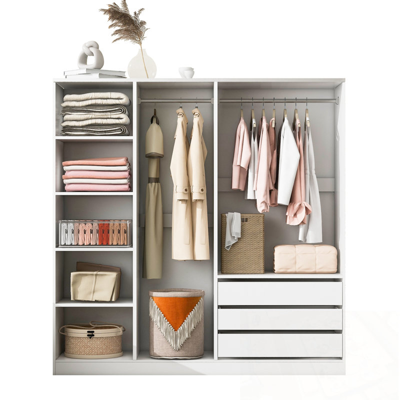 Zadok en bois sans porte avec tablettes et 3 tiroirs, Blanc