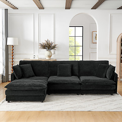 Modern Living Room L-Shaped Sectional Sofa Couch With Ottoman, Convertible Oversized Couch