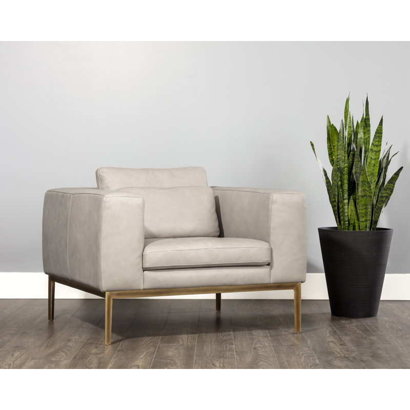 Lounge Chair, Beige Genuine Leather