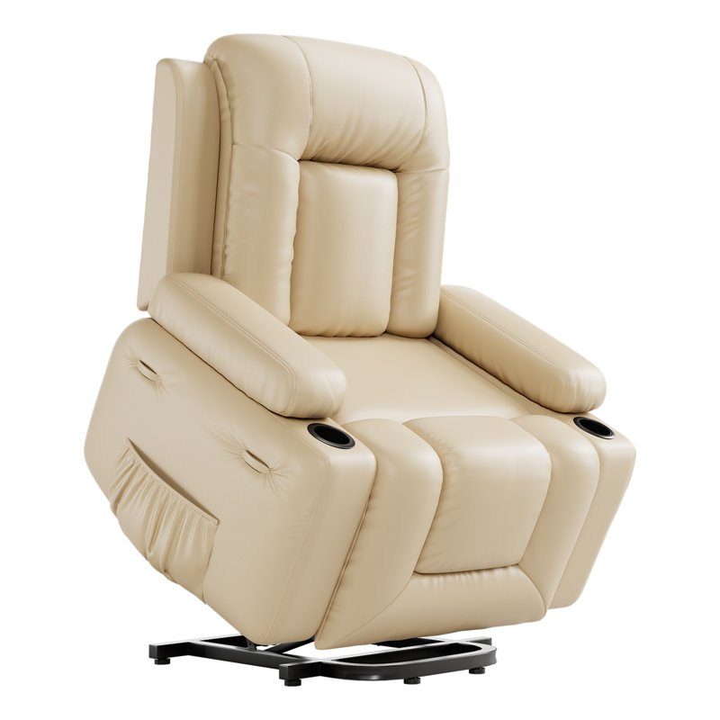 Remote Control Power Lift Recliner Chair with PU Leather, Wide Recliner Sofa for Elderly & Limited Mobility in Living Room, Beige