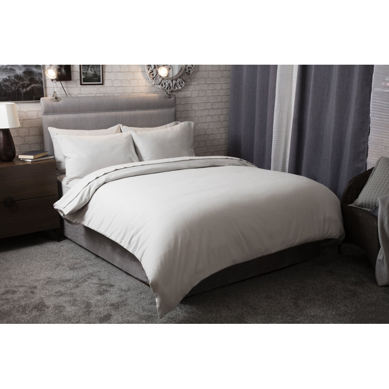 Cotton Solid Colour Duvet Cover Set with Pillowcases Included, King Duvet Cover + 2 Standard Pillowcases, Grey