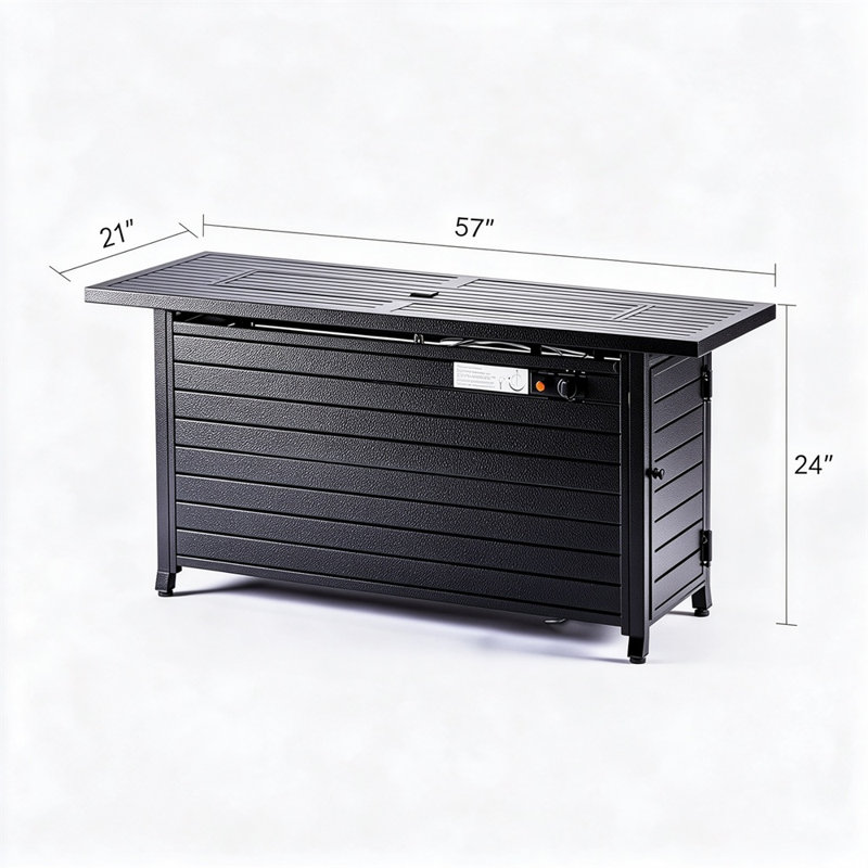  Table de foyer d'extérieur au propane 57 po avec couvercle et pierres de lave, 57 000 BTU, Revêtement noir ourlé