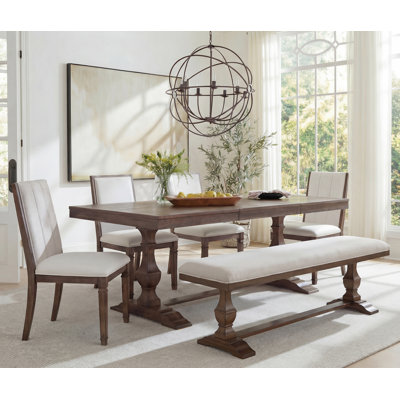 Ensemble de table de salle à manger 74,8 "rustique avec 1 banc et 4 chaises rembourrées (2 styles), structure en bois massif avec pieds décoratifs tournés, ensemble de salle à manger pour 6 à 7 personnes, brun