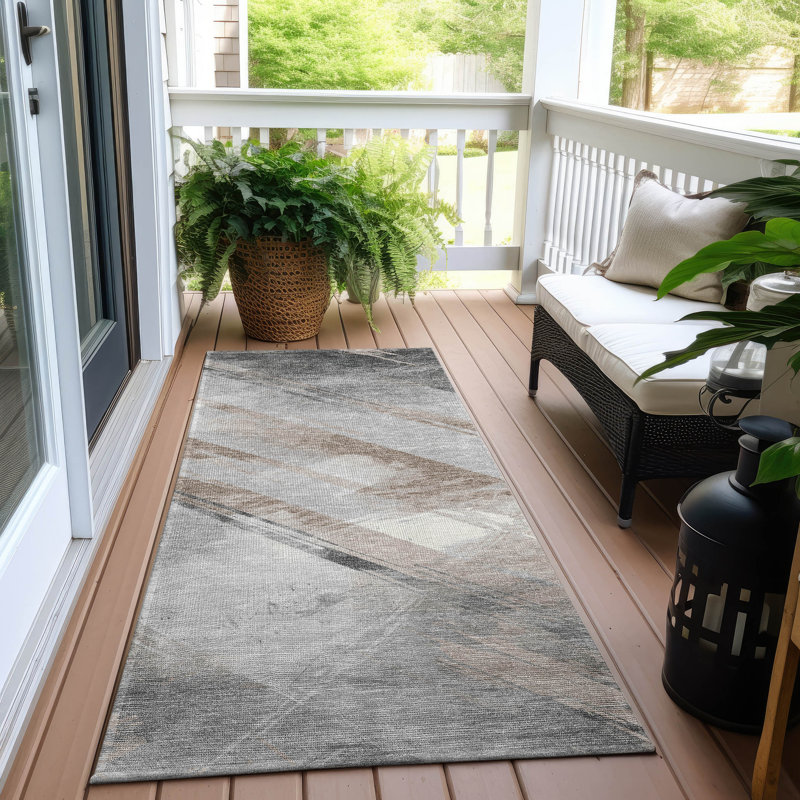 Tapis taupe Claudian ACN1541 intérieur / extérieur lavable à la machine, Tapis de couloir 2 pi 3 po x 7 pi 6 po