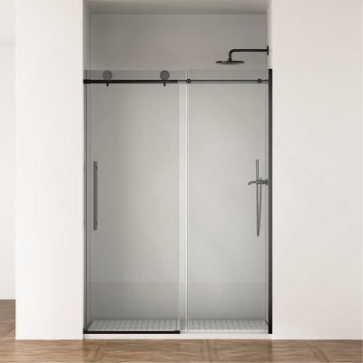 Porte de douche sans cadre l 50 à 54 po x H 75 po, porte de douche coulissante avec porte de douche en verre trempé transparent de 5/16 po (8 mm), salle de bain facile à nettoyer, conception silencieuse à fermeture en douceur, facile à installer