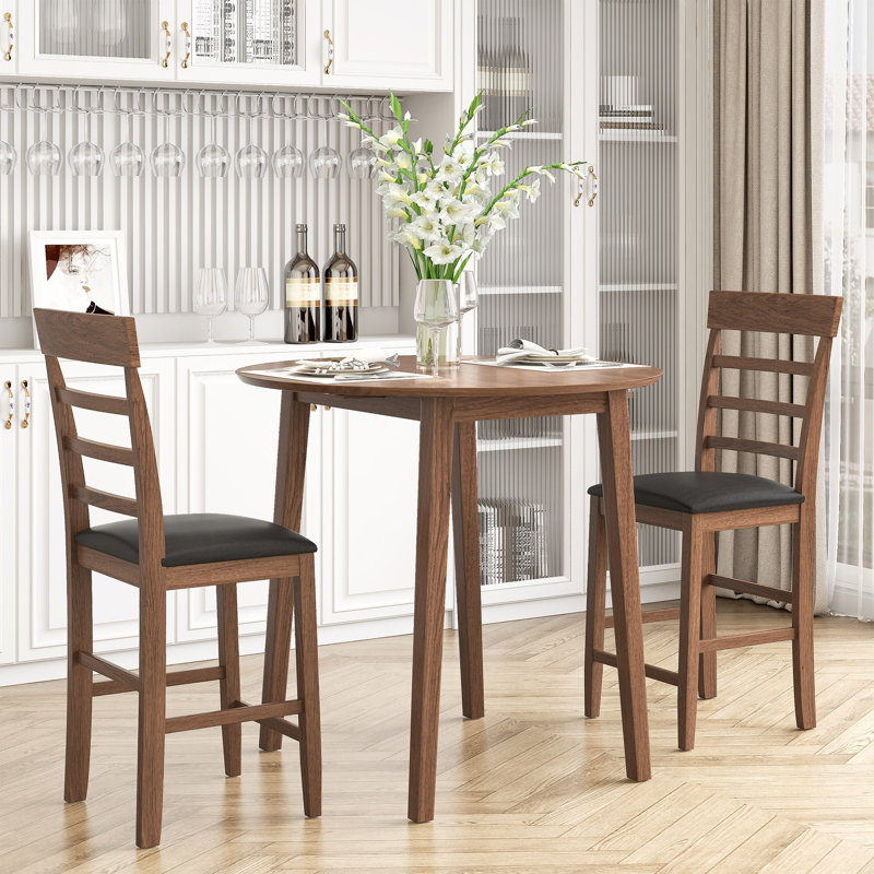 3PCS Table ronde à hauteur de comptoir avec 2 chaises rembourrées