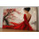 Grande femme élégante robe rouge cerisier en fleurs art mural mode salon impression sur toile 24 x 36 pouces - prête à être accrochée