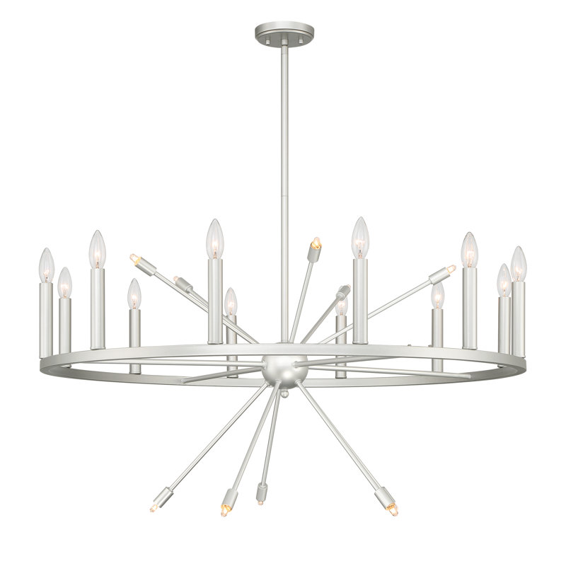 22 - Light Candle Style Wagon Wheel Chandelier, White/Antique Silver