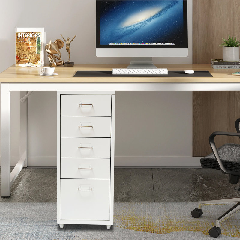 Armoire de rangement à 5 tiroirs avec roues Riesner, Blanc