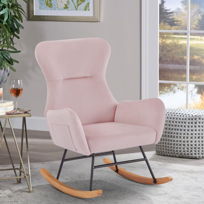 Accent Rocking Chair, Upholstered Glider Rocker For Baby Nursery, Comfy Armchair With Side Pockets, Modern Lounge Arm Chair For Living Room, Bedroom -  Beeleohome, W58872239-Velvet Pink