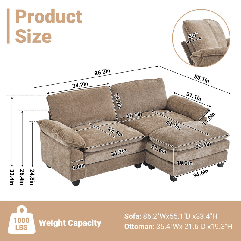 Causeuses-coussins Shugar, Chenille brun