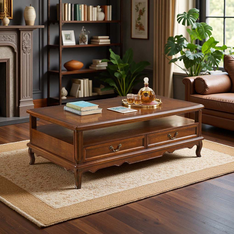 American-style solid wood coffee table, 20.47" H x 33.46" L x 57.09" W