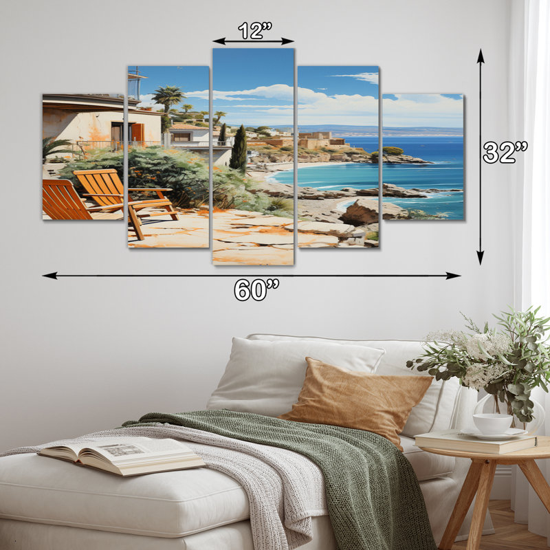  «Espagne Azure Coastline Village IV - reproduction d'art nautique et plage - 5 panneaux