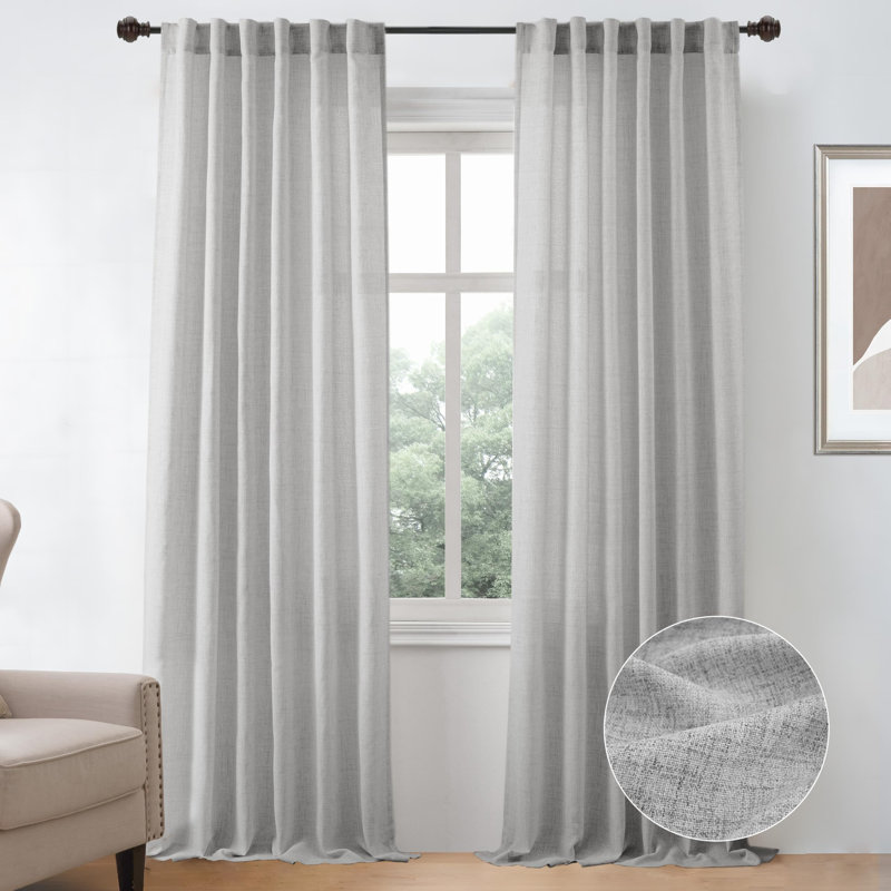 Paire de rideaux semi-transparents avec passe-tringle Janie, L 52 po x L 108 po, Lin gris
