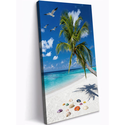 «Vertical Tall Summer Beach», art mural sur toile de palmier, décor de bord de mer ensoleillé pour le bureau de la chambre à coucher, prêt à accrocher, vue sur la mer, impressions sur toile 12 po x 24 po