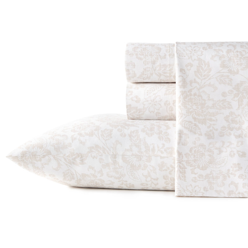 Stone Cottage Mae Stone Cottage Floral Cotton Percale Printed Sheet Set, Mae Pink, King Sheet Set with 2 Pillowcases