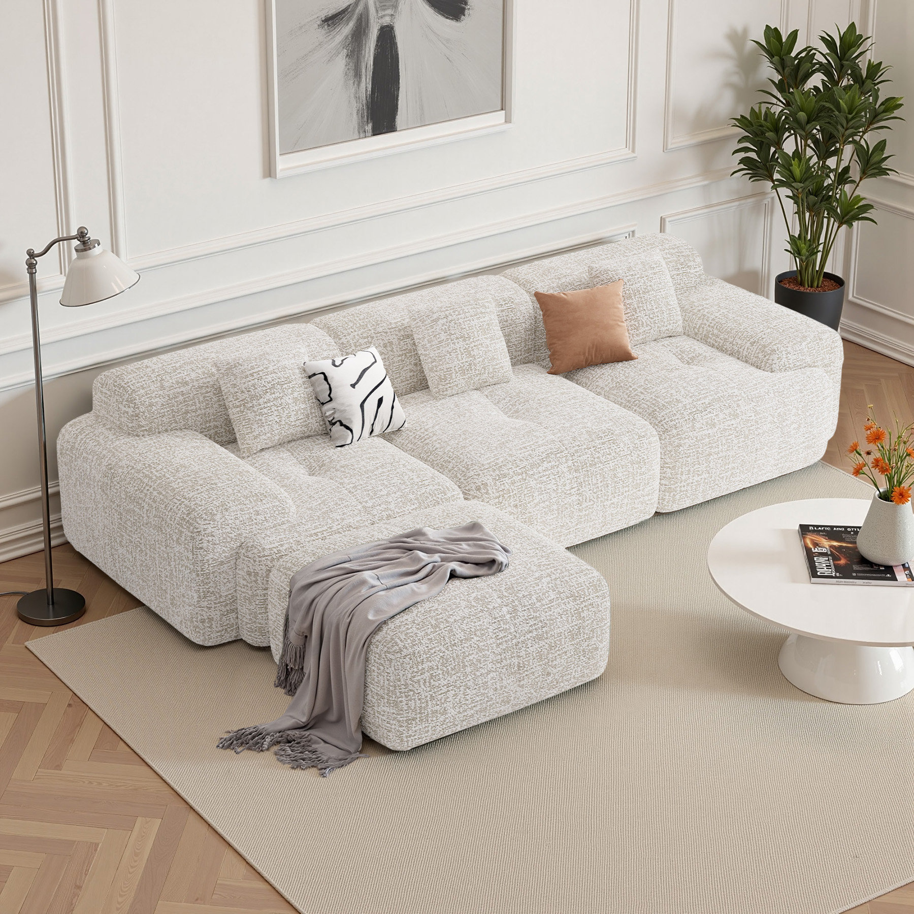Wrought Studio™ Boneless 122" Modern L Shaped Modular Sectional Sofa ...