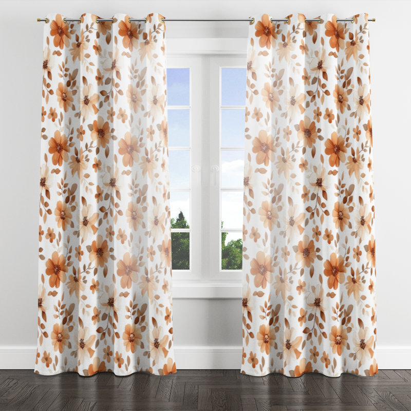 Rideau classique Boho pour chambre à coucher - Rideau à œillets à motif de pétales floraux orange Boho - 1 panneau