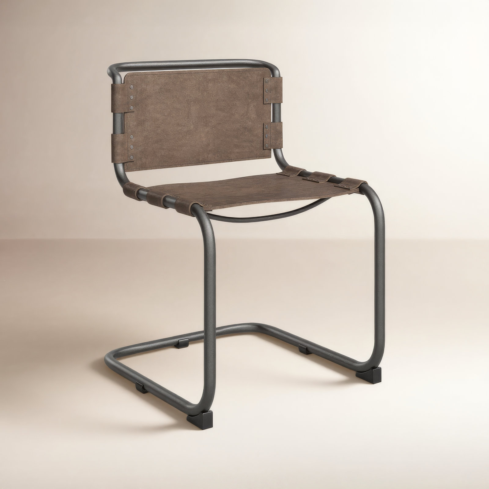 Otelia Genuine Leather Side Chair, Dark Brown