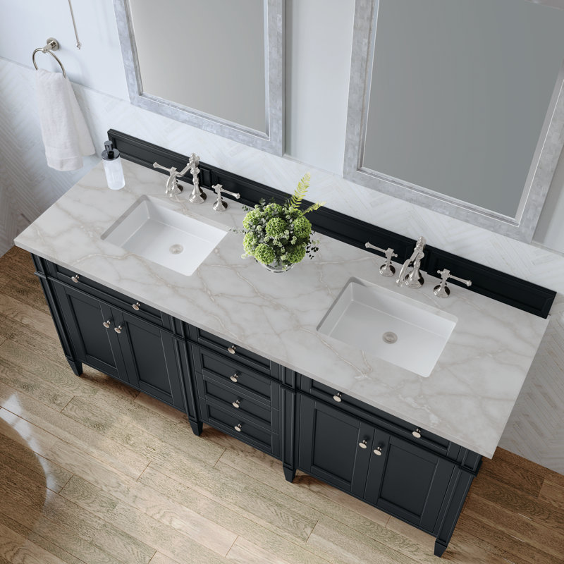 Meuble-lavabo double l 72 po Dussault, Noir onyx, Argent victorien, 8 po