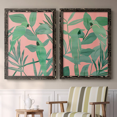 Oiseaux de paradis rose et vert, toile tendue de qualité supérieure - prête à être accrochée