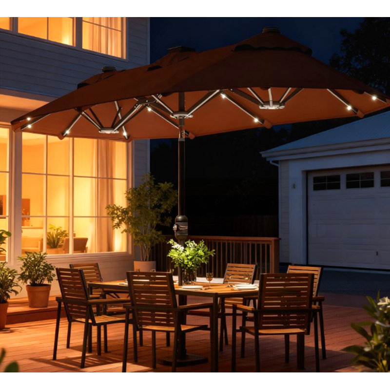 Parasol d'extérieur double face avec lumières solaires et base