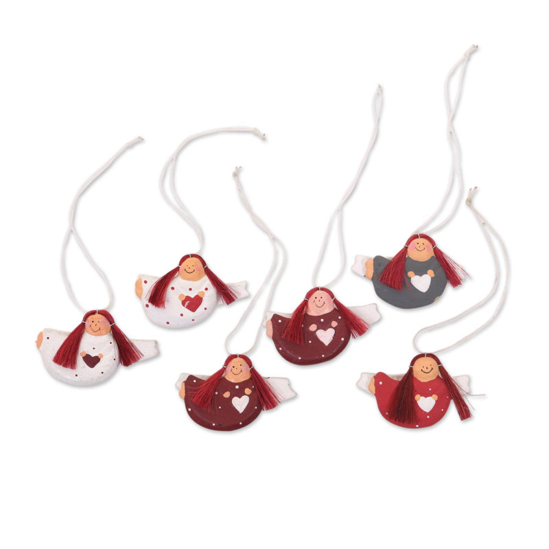 Figurine suspendue en bois anges rouge