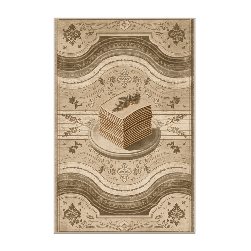 Machine Washable Kirkwood Lasagna French Country Vintage Look Rug in Beige – Beige Binding, 5x7