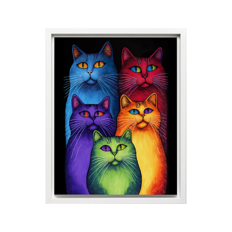 Rainbow Cats, Canvas, 18"H x 24"W, White Framed