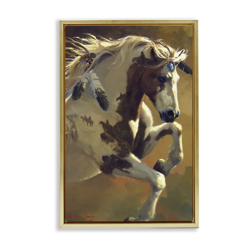 «Eleving Horse with Feather Ornement», art mural encadré sur toile flottante, design par Carolyne Hawley, H 31 po x l 21 po