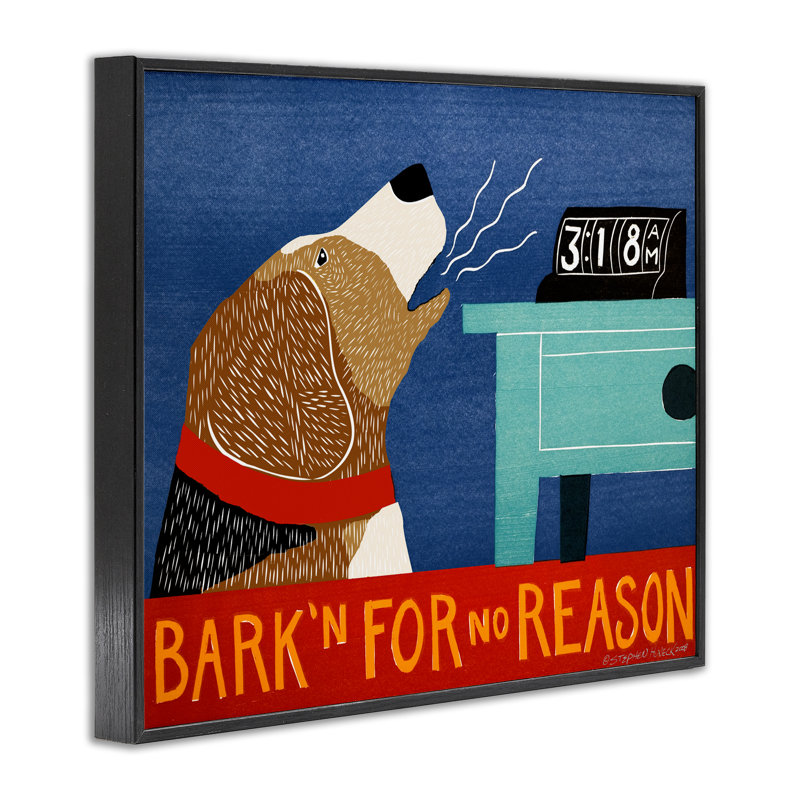 Bark'n For No Reason, giclée encadrée, design par Stephen Huneck, H 11 po x l 14 po, Giclée encadrée noir minuit