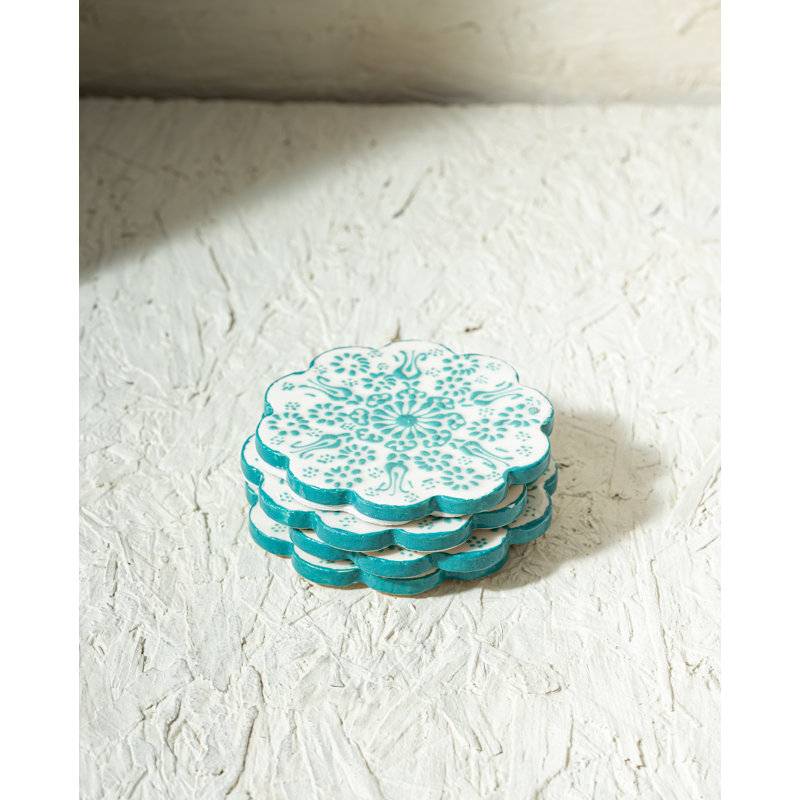 Hand Painted Ceramic Ceramic Coaster, White