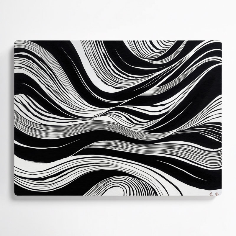 Art mural horizontal rayé noir et blanc gris, H 20 po x l 20 po