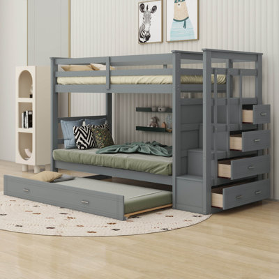 Lit superposé simple au-dessus de simple avec lit gigogne Janneli Kids