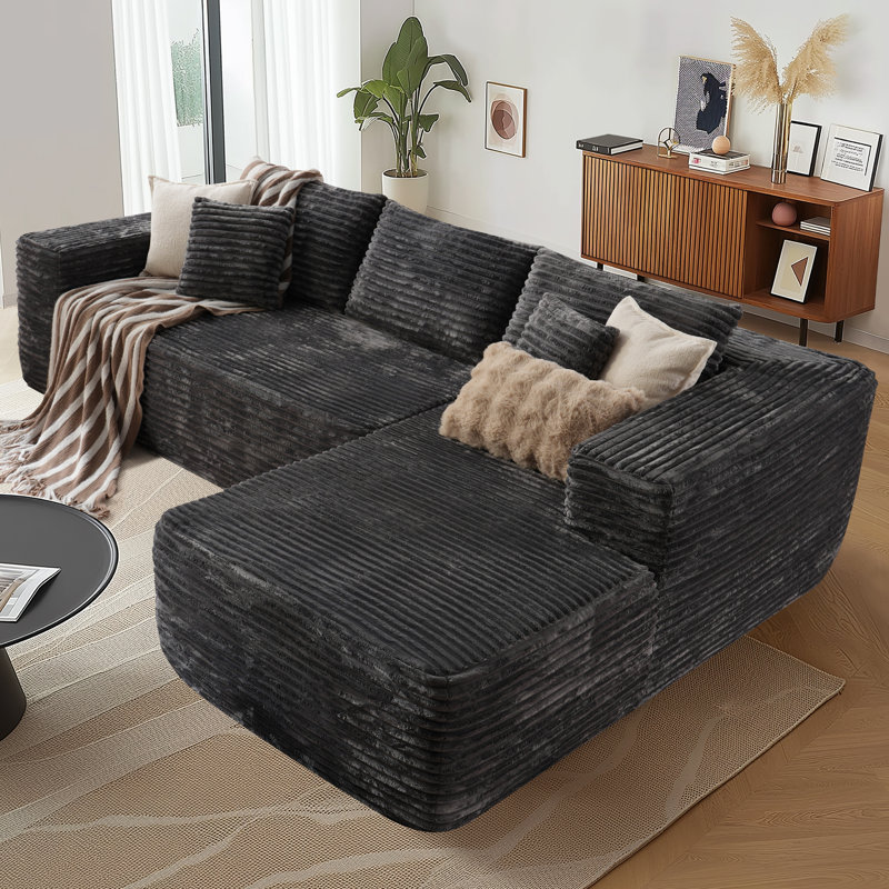 Canapé modulaire à 2 pièces avec rembourrage Co² Boneless, aucun assemblage requis, Velours côtelé gris plus