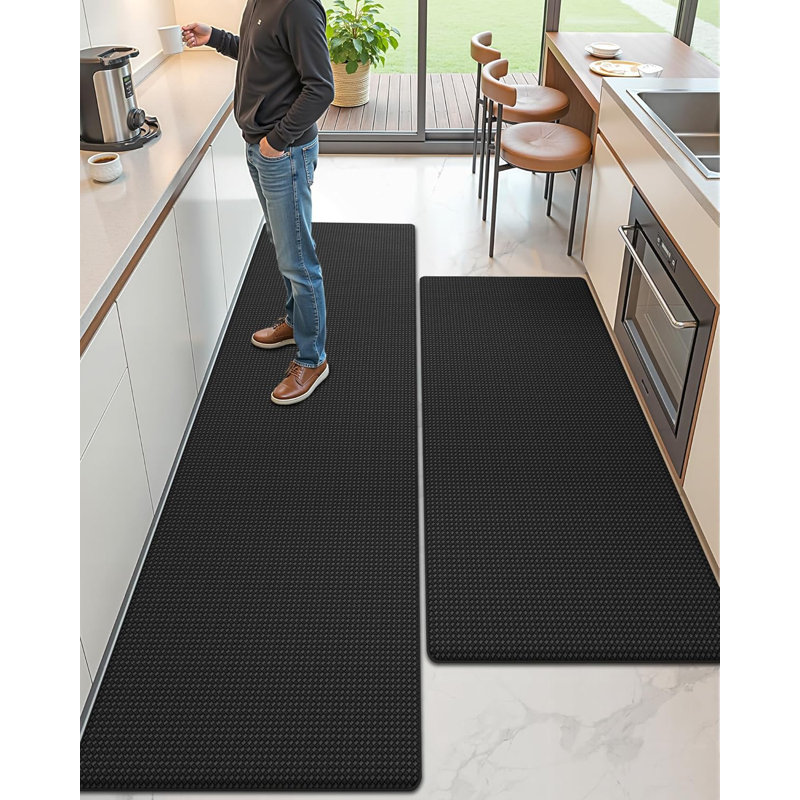 Tapis de cuisine antidérapant en mousse à mémoire de forme Vyolette, Noir, Tapis de couloir 23,6 po x 59 po + 23,6 po x 94 po