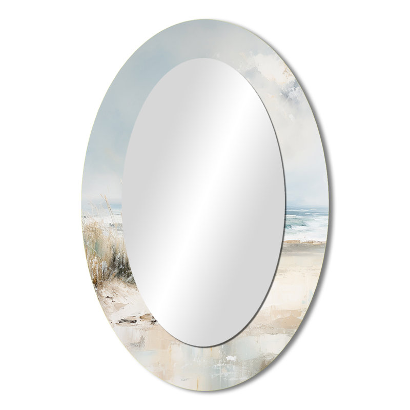 Coastal Ocean Charm In Winter II - Grand miroir mural ovale sur métal, 36 po x 24 po