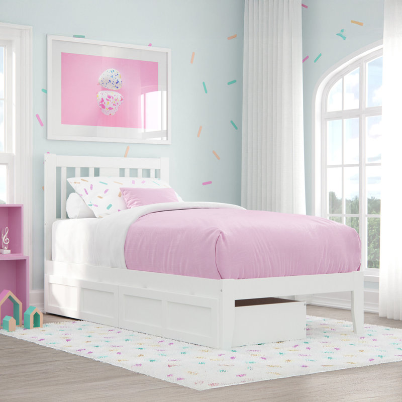 Zosia Solid Wood Slat Storage Bed, Twin, White