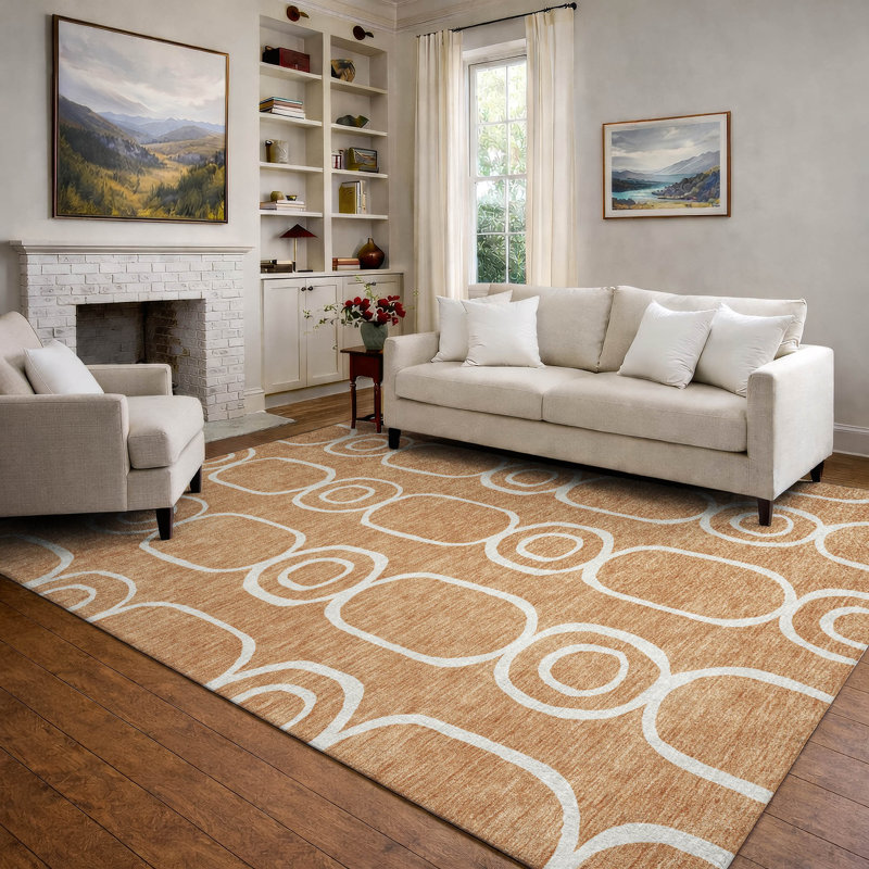 Tapis géométrique lavable à la machine de qualité supérieure Mayfield AMF2344, Rouille, 9 pi x 12 pi